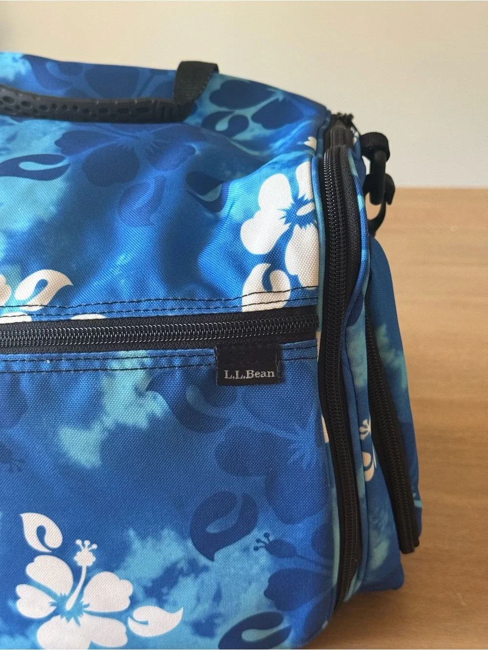 L.L. Bean Blue and White Cosmetic Bag with Floral Design